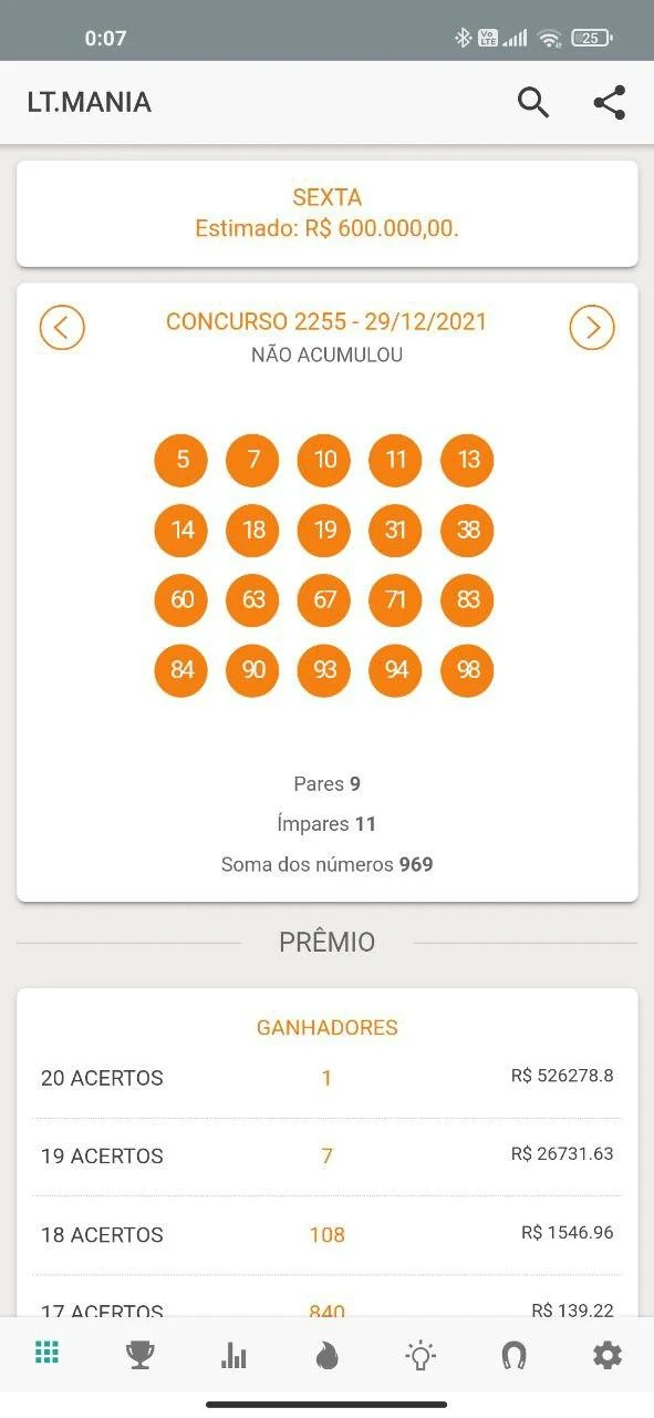 Estatística Resultado Mania UP screenshot